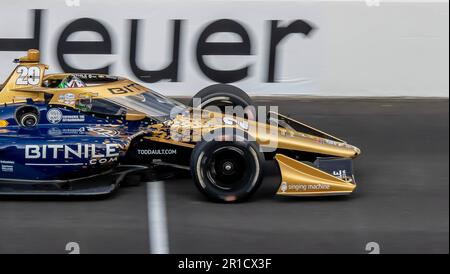 Indianapolis, USA. 12. Mai 2023. 12. Mai 2023 – Indianapolis, IN: CONOR DALY (20) aus Noblesville, Indiana, reist durch die Kurven während einer Übung für den GMR Grand Prix auf dem Indianapolis Motor Speedway in Indianapolis IN INDIANAPOLIS. (Kreditbild: © Walter G. Arce Sr./ZUMA Press Wire) NUR REDAKTIONELLE VERWENDUNG! Nicht für den kommerziellen GEBRAUCH! Stockfoto