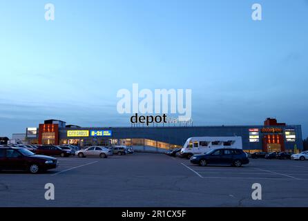 Depot Mantorp, Einkaufszentrum, Mantorp, Schweden. Stockfoto