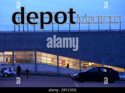 Depot Mantorp, Einkaufszentrum, Mantorp, Schweden. Stockfoto