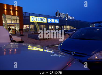 Depot Mantorp, Einkaufszentrum, Mantorp, Schweden. Stockfoto