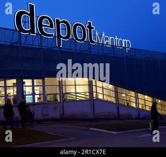 Depot Mantorp, Einkaufszentrum, Mantorp, Schweden. Stockfoto