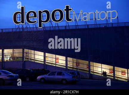 Depot Mantorp, Einkaufszentrum, Mantorp, Schweden. Stockfoto