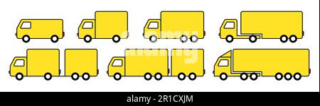 LKW-Symbolsatz. Fracht, Liefersymbol. Schneller Lieferwagen. Symbole für Zustellungsdienste. Expressversand Stock Vektor