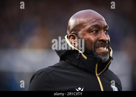 12. Mai 2023; London Road Stadium, Peterborough, Cambridgeshire, England; League One Play Off Football, Halbfinale, First Leg, Peterborough United gegen Sheffield Wednesday; Sheffield Wednesday Manager Darren Moore. Stockfoto