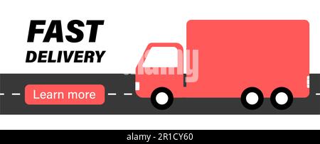 Poster für Liefer- und Transportunternehmen. Konzept der Landing-Page in der Themenanwendung „Delivery Service“. Flaches Cartoon-Design mit einem roten Stock Vektor