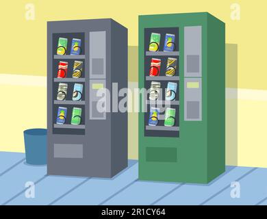 Zwei Cartoon-Automaten mit verschiedenen Getränken Stock Vektor