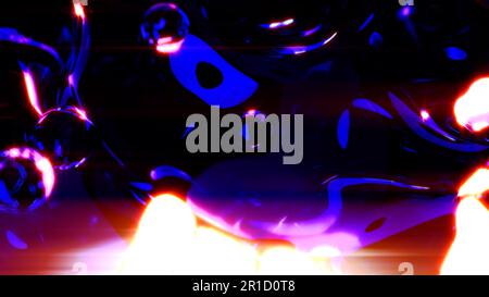 Pinkfarbene lichtdurchlässige Diamantmetasphären mit horizontalen Leuchtfackeln – abstrakte 3D-Darstellung Stockfoto