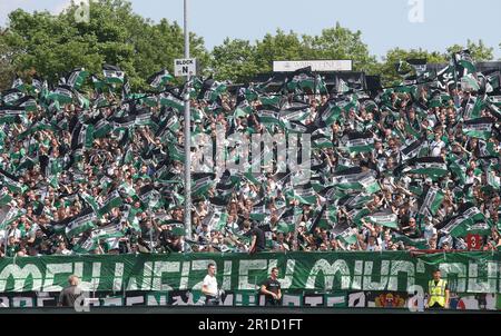 Münster, Deutschland. 13. Mai 2023. firo: 13.05.2023 Fußball, Fußball, Saison der Regionalliga, 2022/2023, Regionalliga West, Rückflug, 34. Spieltag SC Preussen Munster, SCP, Preussia Münster - Rot Weiss Ahlen Fahnenmeer, Fans, Fans, aus Preußen Münster, Choreo Credit: dpa/Alamy Live News Stockfoto