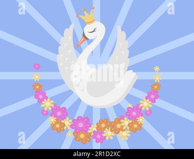 Wunderschöne weiße Schwan-Prinzessin-Cartoon-Vektorzeichnung Stock Vektor