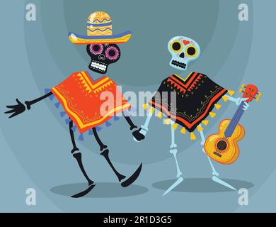 Dekorative mexikanische Skelette im Poncho Stock Vektor