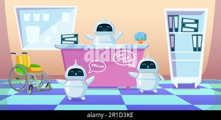 Cartoon-Chatbots arbeiten statt Menschen Stock Vektor