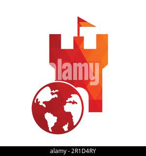 „Castle Globe“-Vektorlogo. Einzigartige Designvorlage für das Logo „Festung und Globe“. Stock Vektor
