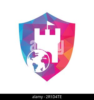 „Castle Globe“-Vektorlogo. Einzigartige Designvorlage für das Logo „Festung und Globe“. Stock Vektor