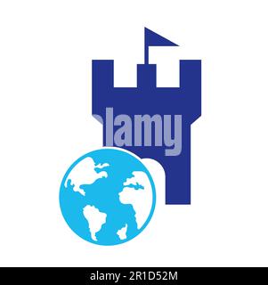„Castle Globe“-Vektorlogo. Einzigartige Designvorlage für das Logo „Festung und Globe“. Stock Vektor