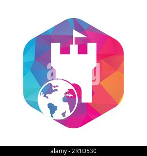 „Castle Globe“-Vektorlogo. Einzigartige Designvorlage für das Logo „Festung und Globe“. Stock Vektor