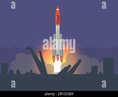 Raketenabschuss vom Kosmodrom Stock Vektor