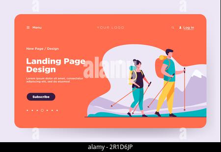 Ein Paar mit Rucksäcken, die draußen herumlaufen Stock Vektor