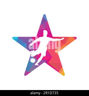 Fußball- und Fußballspieler-Logo. Dribbling Ball Logo Vektor-Symbol-Design. Stock Vektor