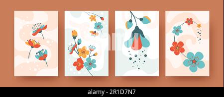 Wunderschöne Frühlingsblumen Kollektion zeitgenössischer Kunstposter Stock Vektor