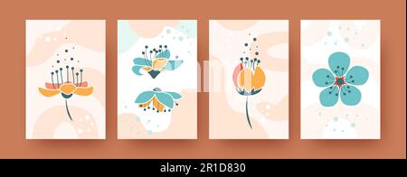 Set abstrakter botanischer Elemente in Pastelltönen Stock Vektor