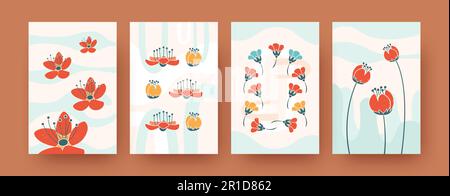 Eine Reihe abstrakter Blütenformen in Pastellfarben Stock Vektor