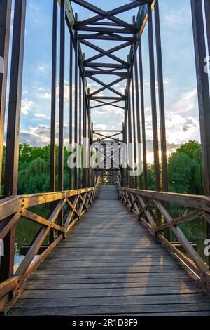 Holzbrücke Kanyavari als Symbol des kleinen Balaton-Sees Kis-Balaton in Ungarn. Stockfoto