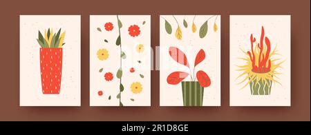Poster mit zeitgenössischer Kunst und Topfpflanzen Stock Vektor