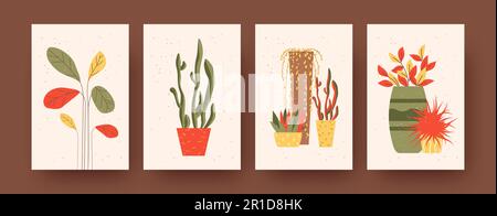 Poster mit zeitgenössischer Kunst mit Pflanzen und Blumen Stock Vektor