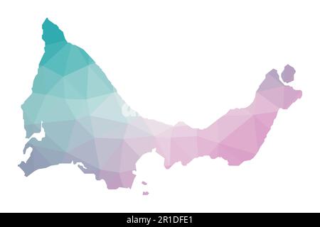 Polygonale Karte von Providenciales. Geometrische Darstellung der Insel in Smaragd- und Amethystfarben. Providenciales-Zuordnung im Low-Poly-Stil. Stock Vektor