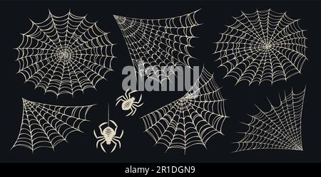 Ein Spinnennetz für Halloween. Spinnennetz, Rahmen und Rahmen, gruselige Elemente für die Dekoration. Vektordarstellung Stock Vektor