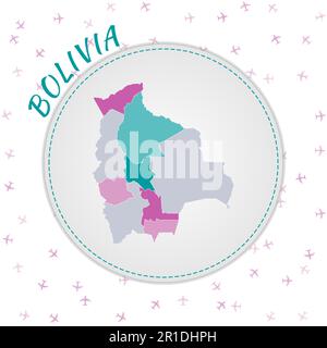 Kartendesign Bolivien. Landkarte mit Regionen in Smaragd-Amethyst-Farbpalette. Stock Vektor