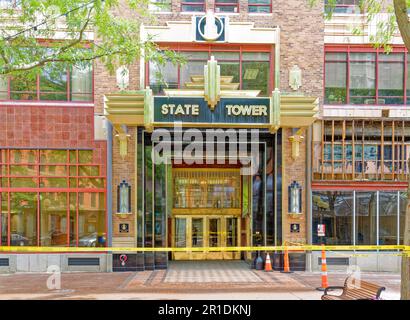 State Tower Building, Eingang City Place (East Genesee Street). Stockfoto