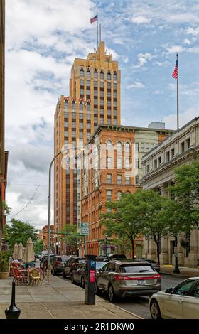 State Tower Building, von der South Warren Street aus gesehen. Stockfoto