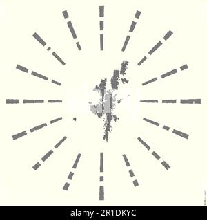 Logo Für Festland. Grunge Sunburst Poster mit Karte der Insel. Die Form des Festlands, gefüllt mit Hexziffern, mit Sonnenstrahlen. Stilvoller Vektorstrahl Stock Vektor