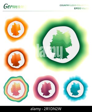 Logo-Kollektion Deutschland. Farbenfrohes Abzeichen des Landes. Schichten um die deutsche Rahmenform. Vektordarstellung. Stock Vektor