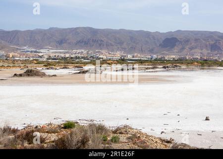 Verlassene Salzseen, jetzt Teil eines neuen Naturschutzgebiets, roquetas de mar, almeria, spanien Stockfoto