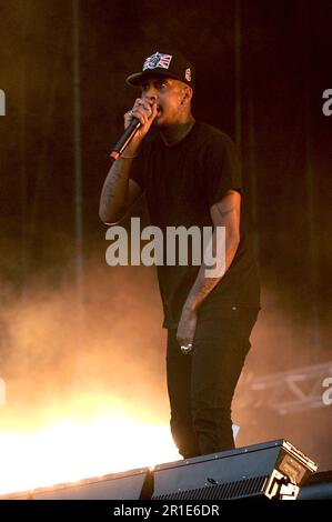 Mailand Italien 2012-06-07 : MC Rage of Chase and Status tritt auf dem Heineken Jammin Festival Arena Concerti - Fiera auf Stockfoto