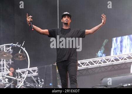 Mailand Italien 2012-06-07 : MC Rage of Chase and Status tritt auf dem Heineken Jammin Festival Arena Concerti - Fiera auf Stockfoto