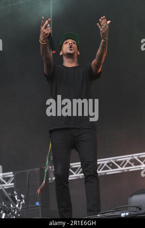 Mailand Italien 2012-06-07 : MC Rage of Chase and Status tritt auf dem Heineken Jammin Festival Arena Concerti - Fiera auf Stockfoto