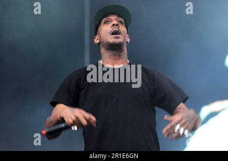 Mailand Italien 2012-06-07 : MC Rage of Chase and Status tritt auf dem Heineken Jammin Festival Arena Concerti - Fiera auf Stockfoto