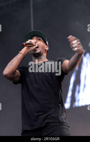 Mailand Italien 2012-06-07 : MC Rage of Chase and Status tritt auf dem Heineken Jammin Festival Arena Concerti - Fiera auf Stockfoto