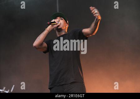 Mailand Italien 2012-06-07 : MC Rage of Chase and Status tritt auf dem Heineken Jammin Festival Arena Concerti - Fiera auf Stockfoto