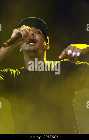 Mailand Italien 2012-06-07 : MC Rage of Chase and Status tritt auf dem Heineken Jammin Festival Arena Concerti - Fiera auf Stockfoto