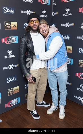 Pete Wicks und Sam Thompson kommen zum KSI gegen Joe Fournier Boxkampf in der OVO Arena Wembley, London. Foto: Samstag, 13. Mai 2023. Stockfoto