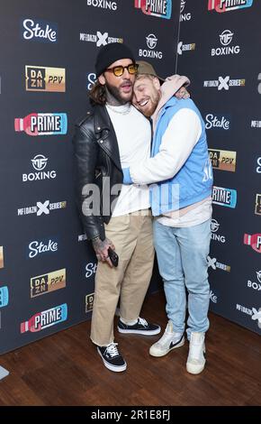 Pete Wicks und Sam Thompson kommen zum KSI gegen Joe Fournier Boxkampf in der OVO Arena Wembley, London. Foto: Samstag, 13. Mai 2023. Stockfoto