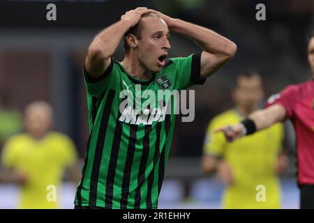 Mailand, Italien. 13. Mai 2023. Davide Frattesi von US Sassuolo reagiert während des Spiels der Serie A in Giuseppe Meazza, Mailand. Der Bildausdruck sollte lauten: Jonathan Moscrop/Sportimage Credit: Sportimage Ltd/Alamy Live News Stockfoto