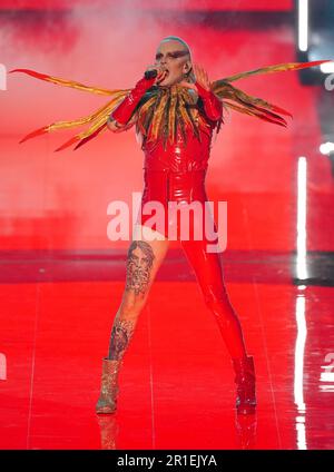 Der deutsche Kandidat Lord of the Lost während des Grand Finales für den Eurovision Song Contest in der M&S Bank Arena in Liverpool. Foto: Samstag, 13. Mai 2023. Stockfoto