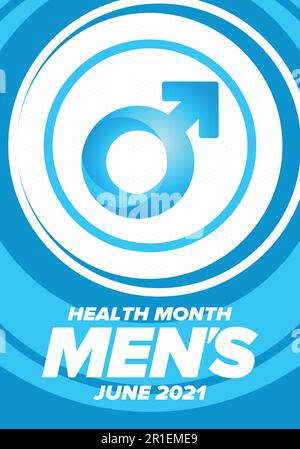 National Men's Health Month im Juni. Gesundheitserziehungsprogramm. Wird jährlich in den USA gefeiert. Medizinisches Konzept. Pflege und Gesundheit. Vektorposter Stock Vektor