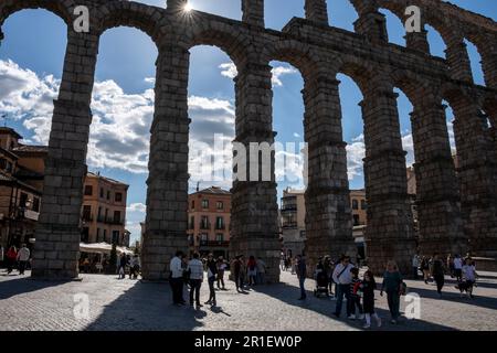 Das antike römische Aquädukt von Segovia, Spanien Stockfoto