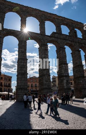 Das antike römische Aquädukt von Segovia, Spanien Stockfoto